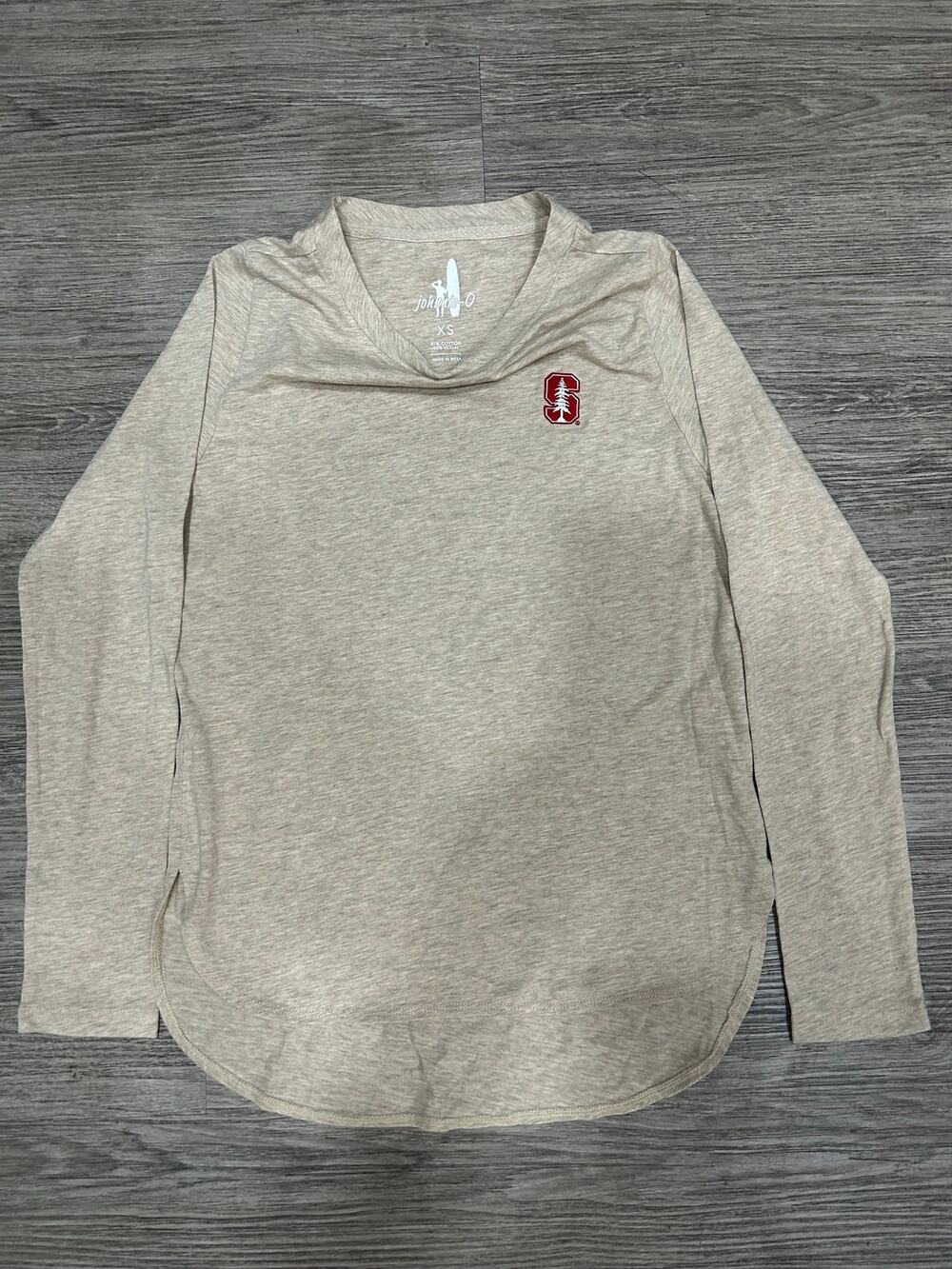 Johnnie-O Stanford Cardinal Long Sleeve Shirt Women XS Beige Heather Modal Blend